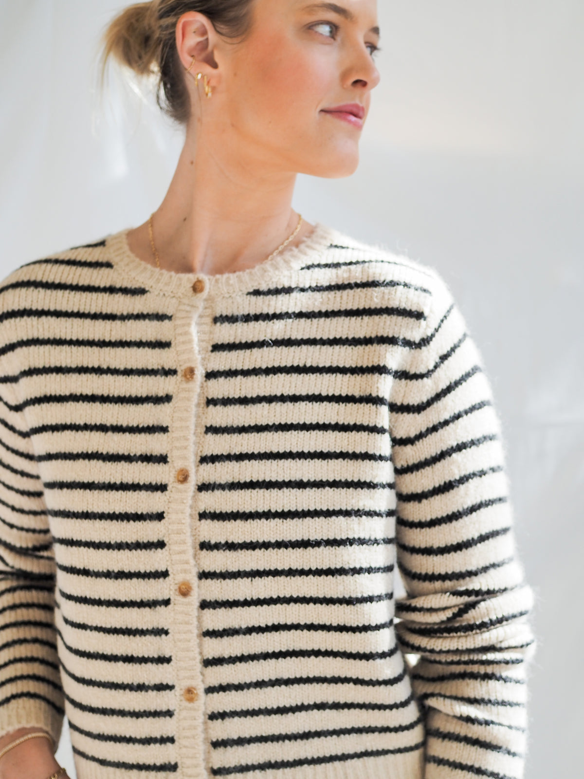 Crescent Riley Striped Button Down Cardigan Sweater