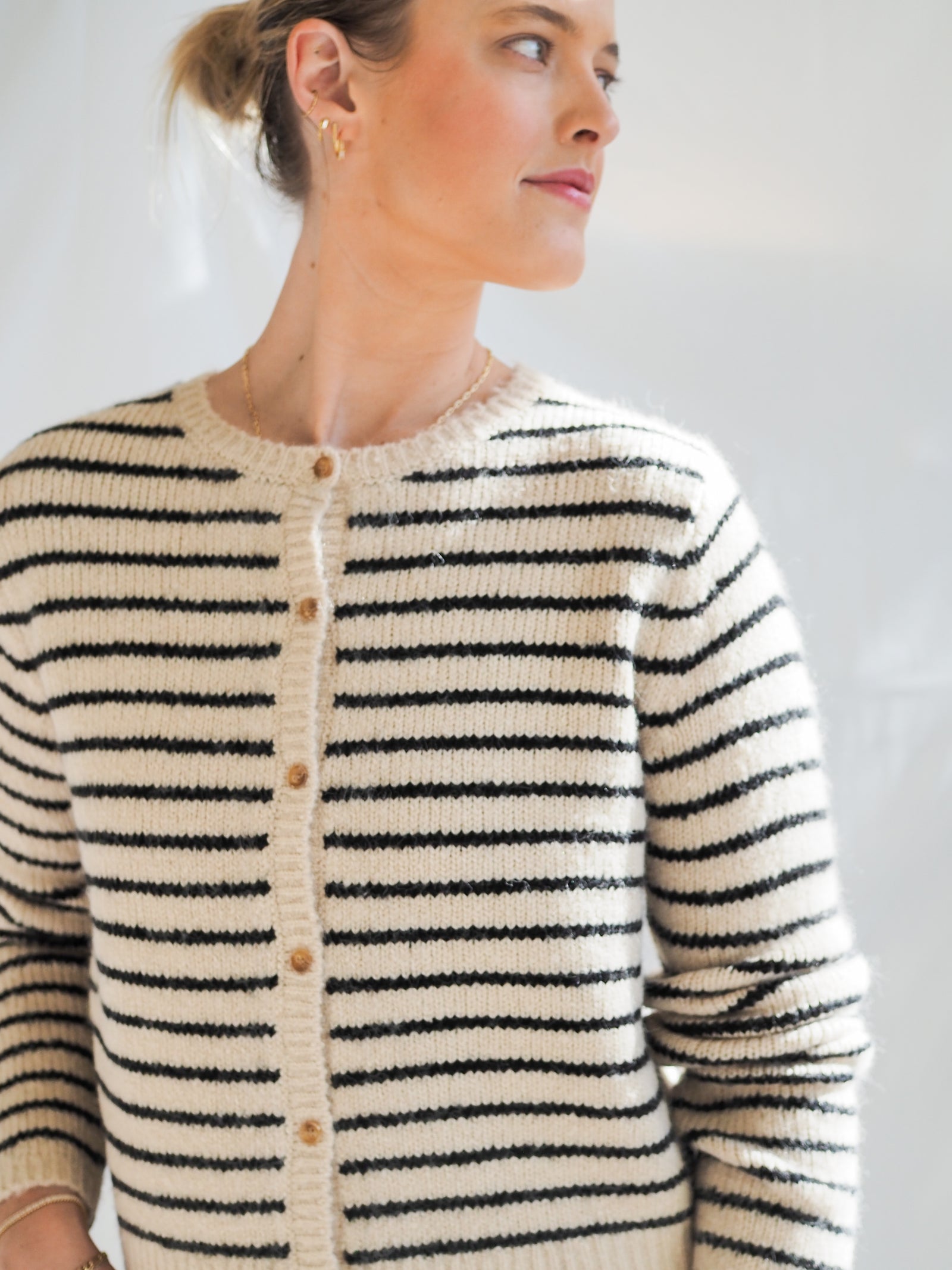 Crescent Riley Striped Button Down Cardigan Sweater