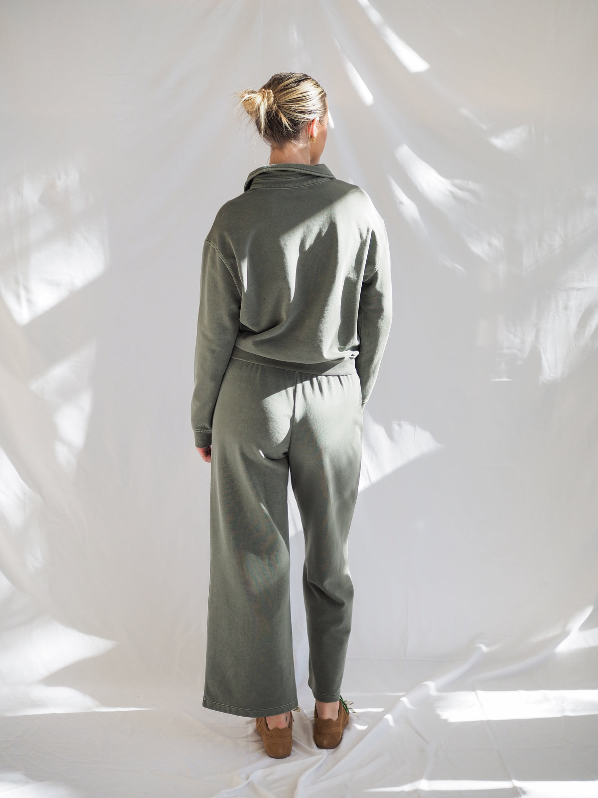 Acid Wash Wide Leg Cotton Fleece Pants