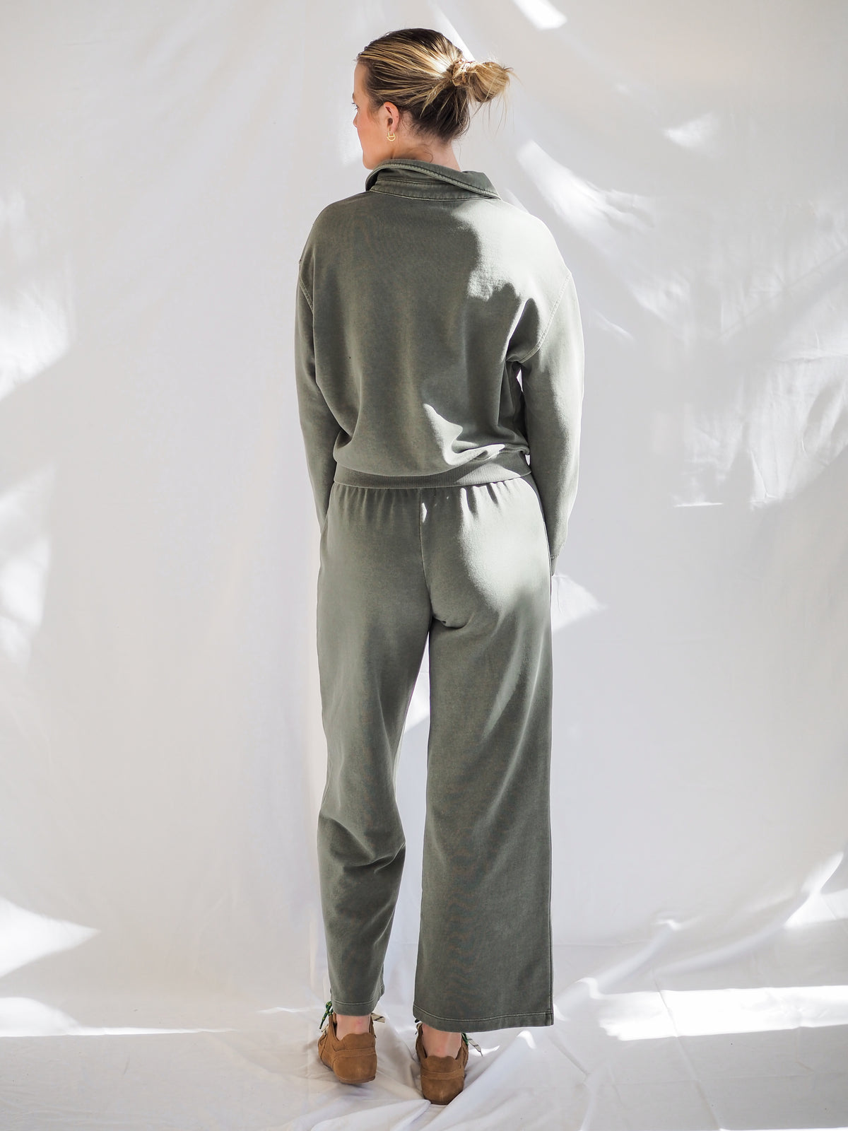 Acid Wash Wide Leg Cotton Fleece Pants