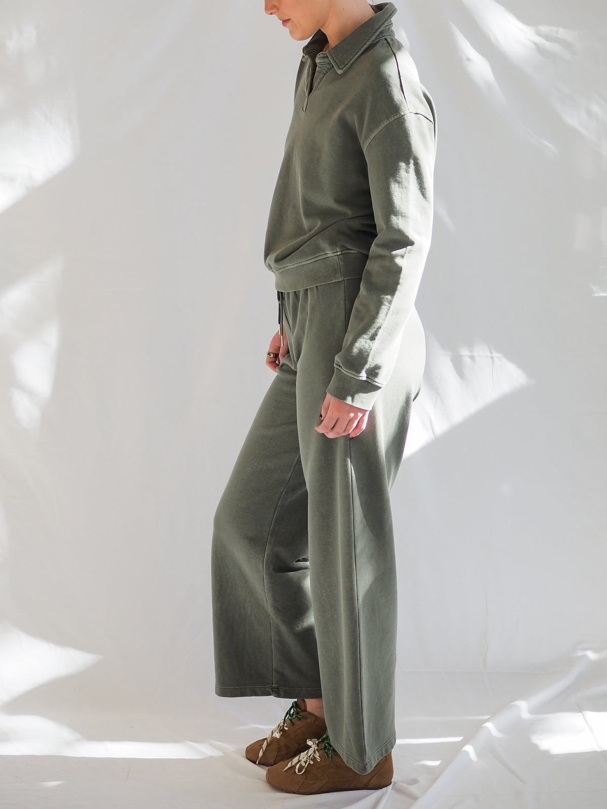 Acid Wash Wide Leg Cotton Fleece Pants