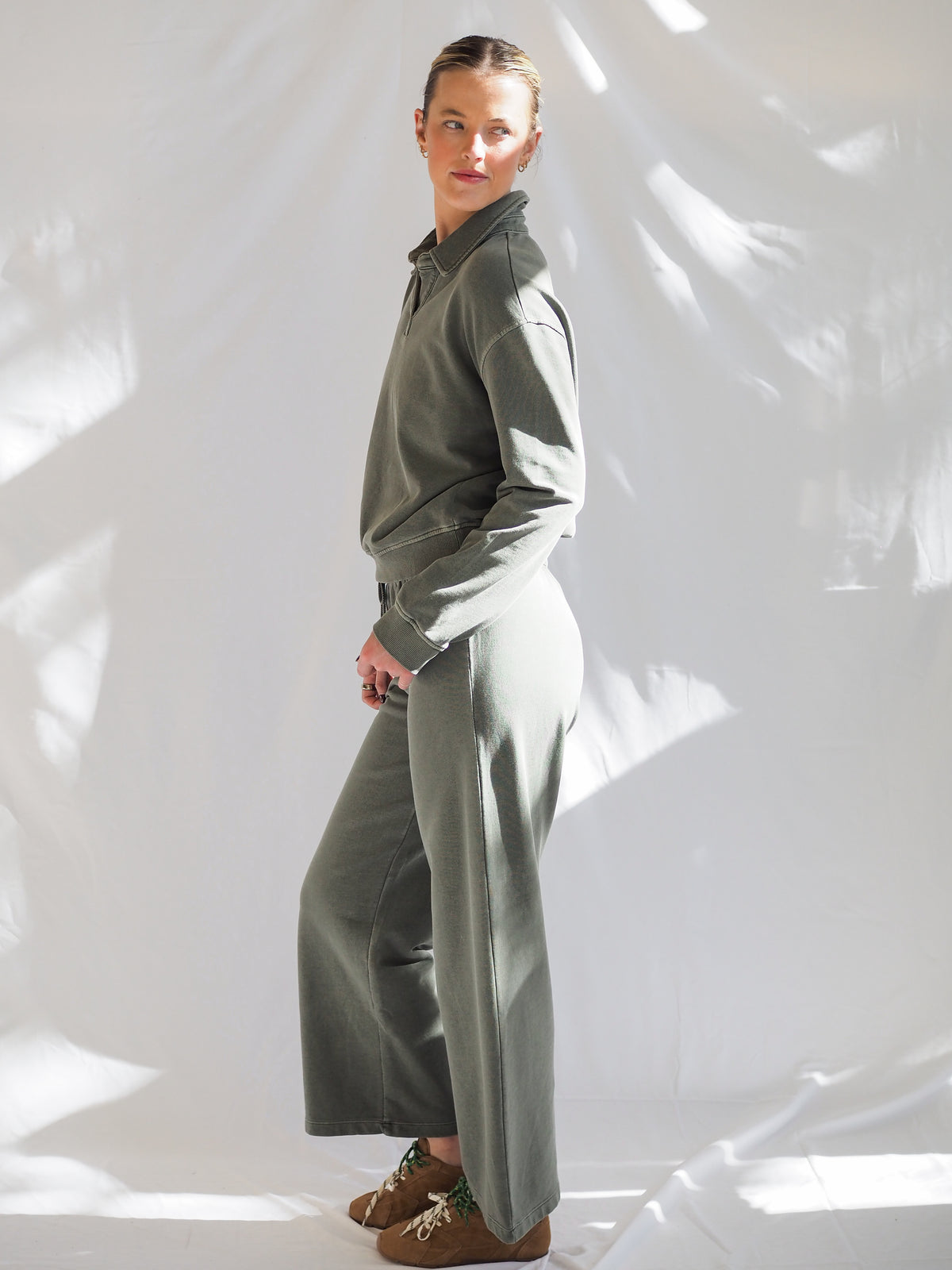 Acid Wash Wide Leg Cotton Fleece Pants