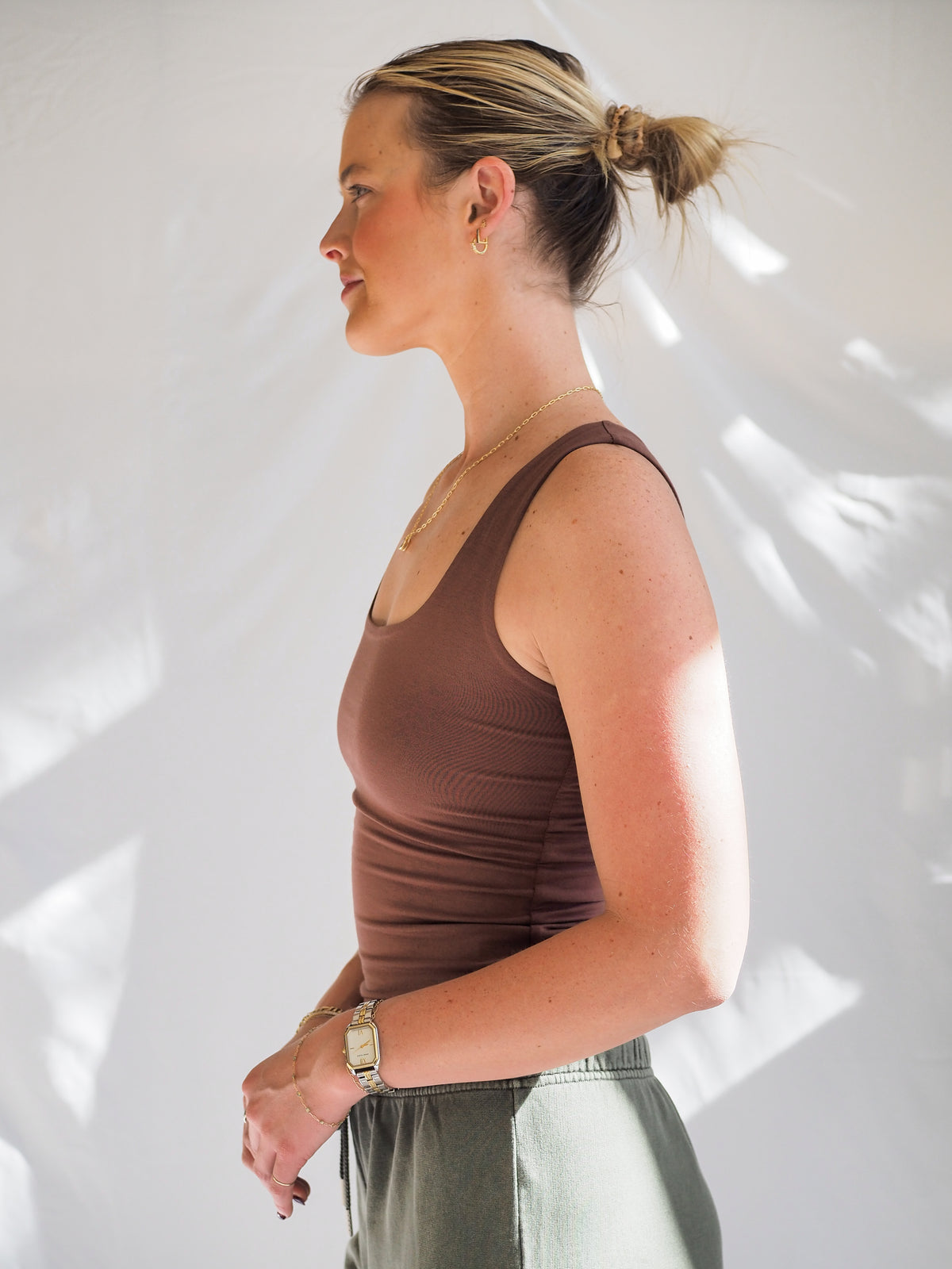 Soft Core-Double Lined Basic Square Neck Tank in Chocolate