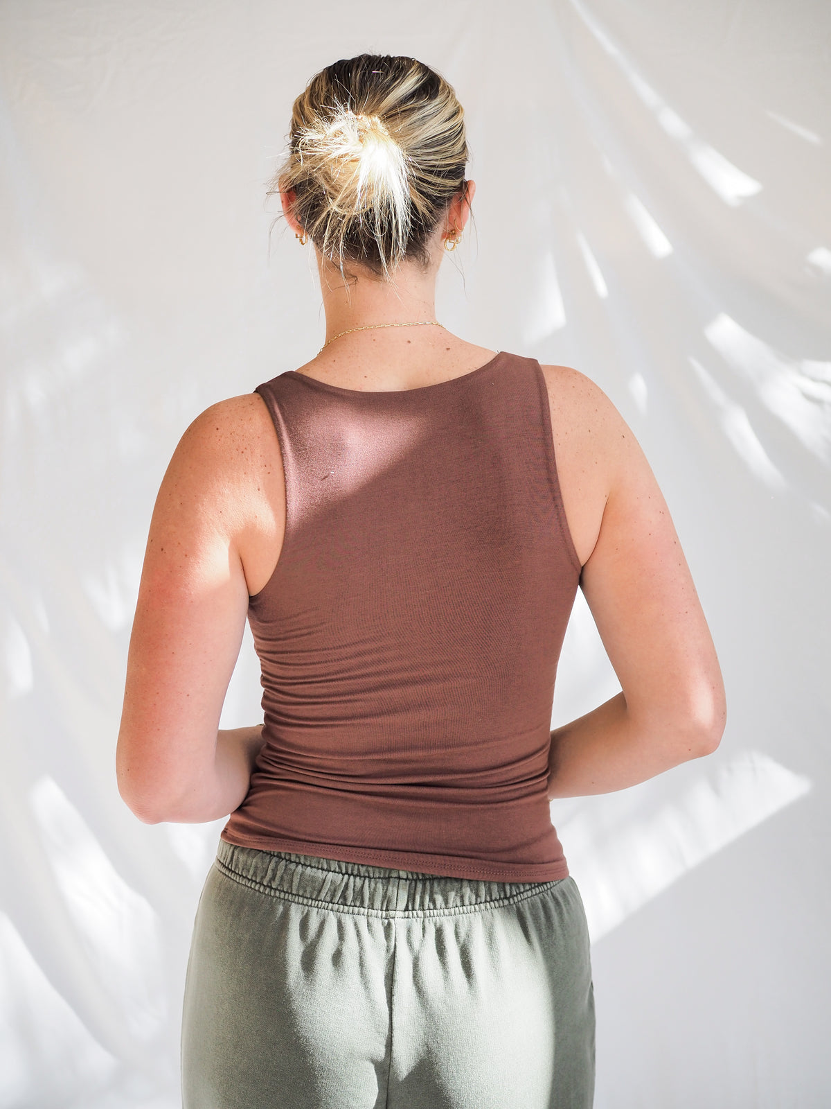 Soft Core-Double Lined Basic Square Neck Tank in Chocolate