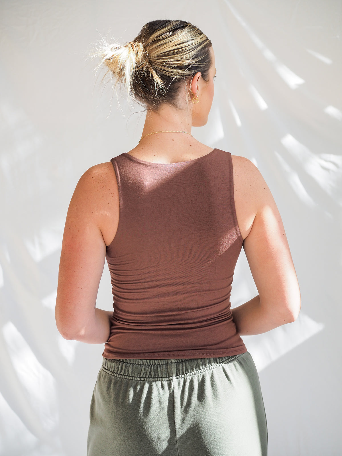 Soft Core-Double Lined Basic Square Neck Tank in Chocolate