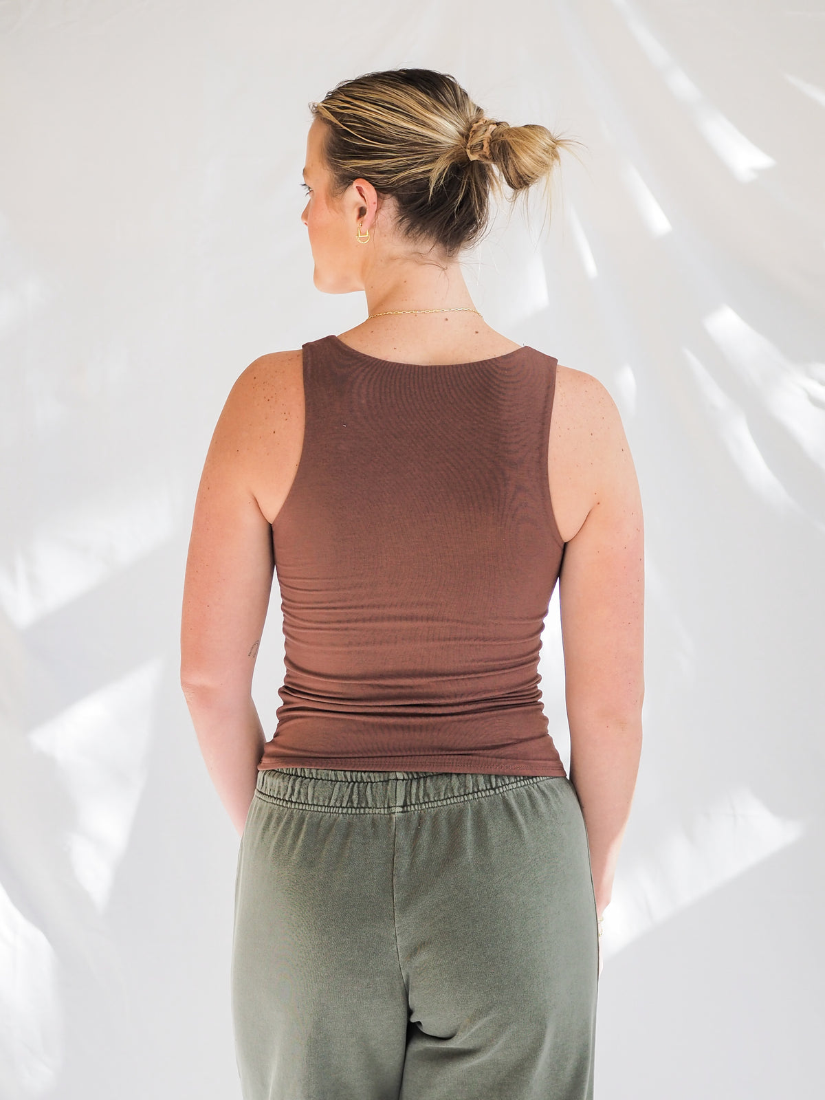 Soft Core-Double Lined Basic Square Neck Tank in Chocolate