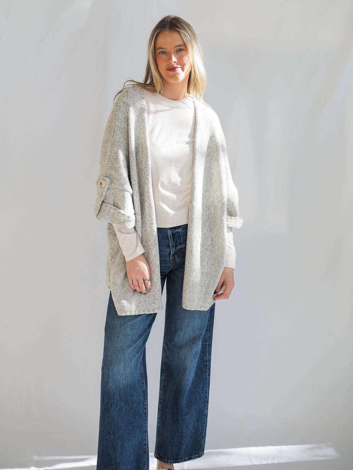Kenzie Knit Folded Quarter Sleeve Open Front Cardigan