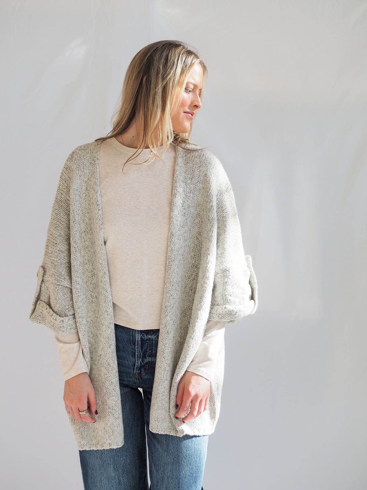 Kenzie Knit Folded Quarter Sleeve Open Front Cardigan