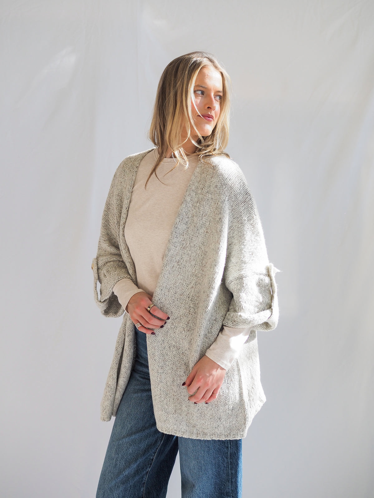 Kenzie Knit Folded Quarter Sleeve Open Front Cardigan