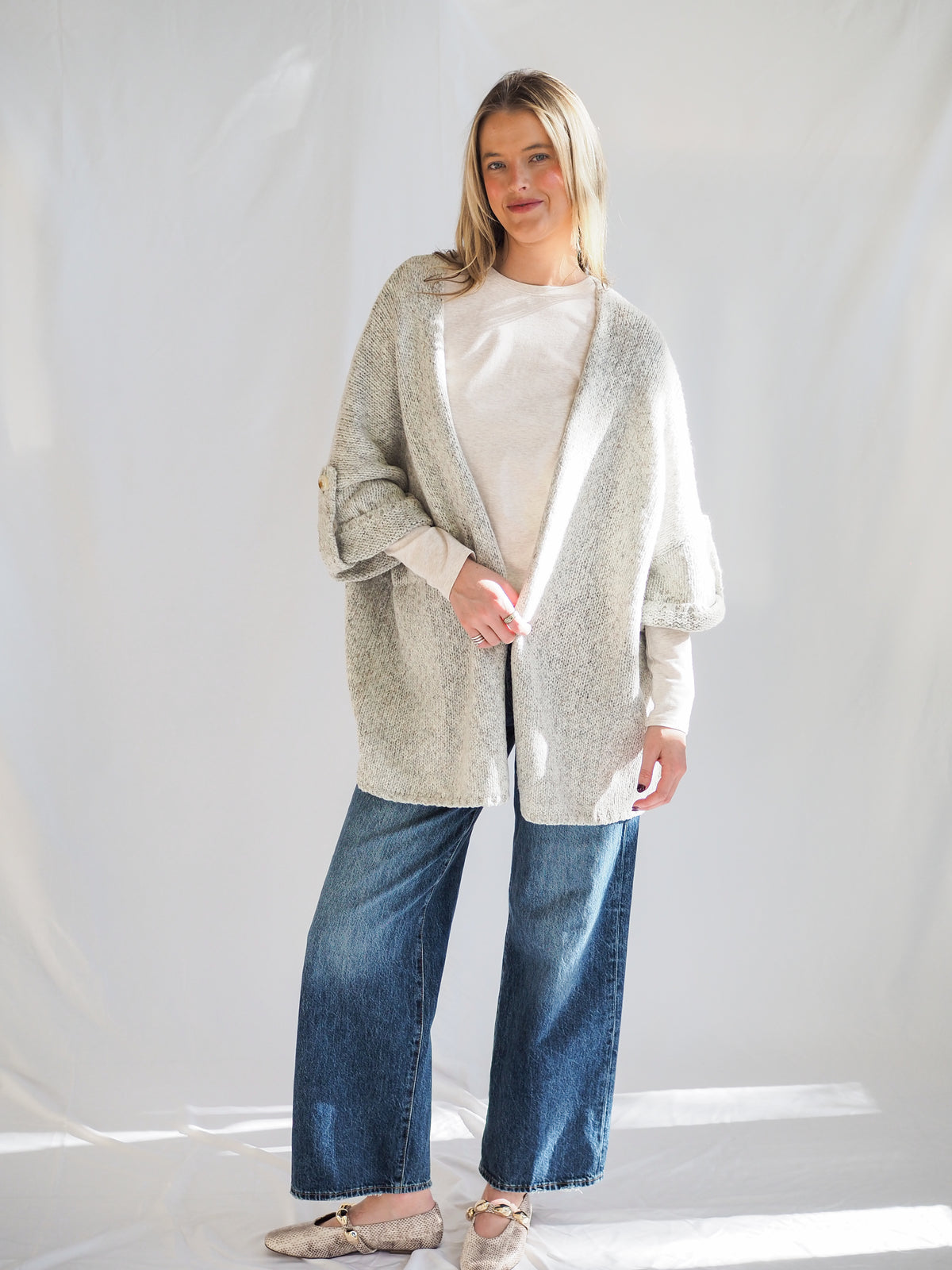 Kenzie Knit Folded Quarter Sleeve Open Front Cardigan