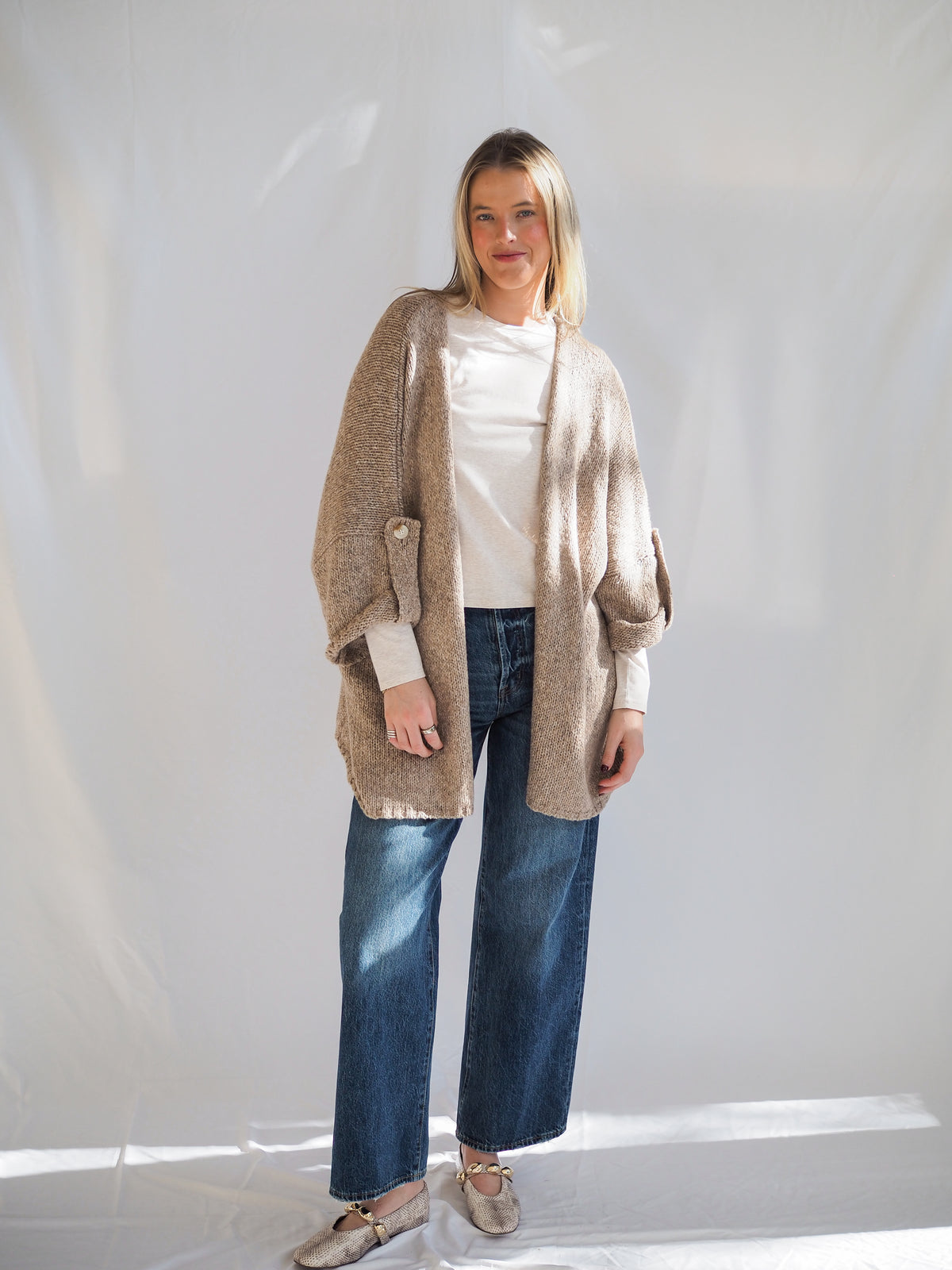 Kenzie Knit Folded Quarter Sleeve Open Front Cardigan