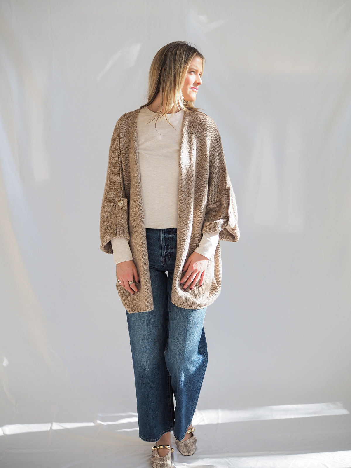 Kenzie Knit Folded Quarter Sleeve Open Front Cardigan