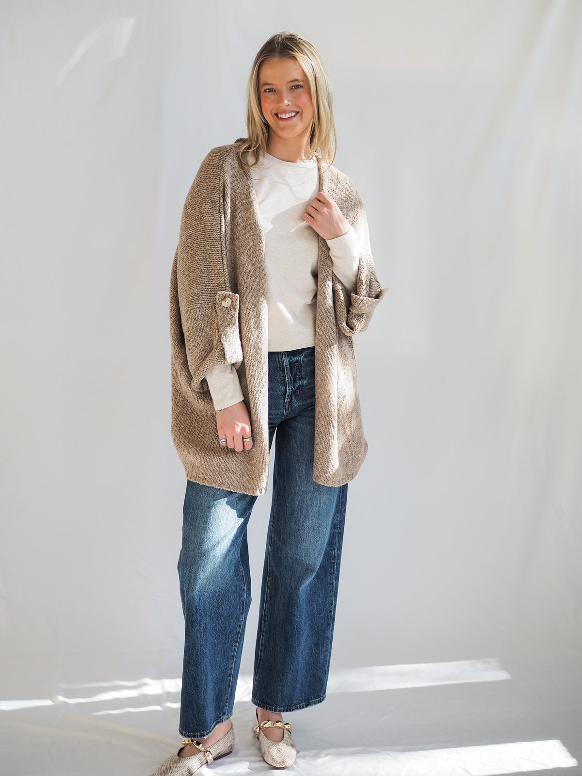 Kenzie Knit Folded Quarter Sleeve Open Front Cardigan