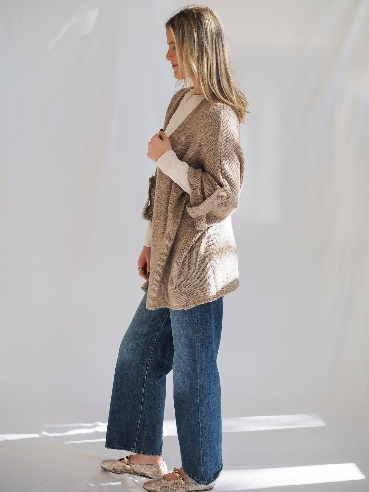 Kenzie Knit Folded Quarter Sleeve Open Front Cardigan