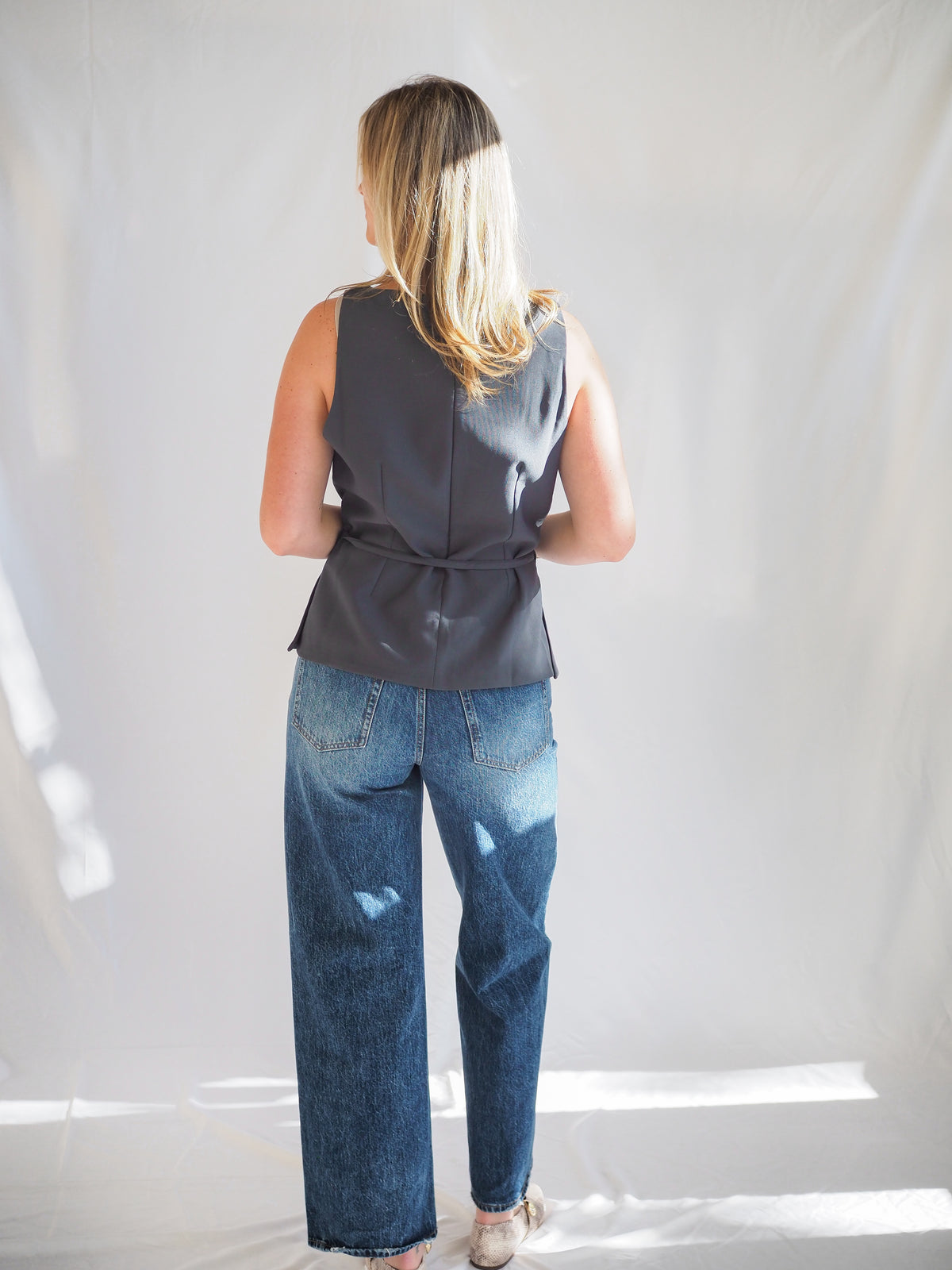 Jade Boat Neck Belted Top in Slate