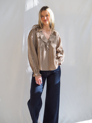 Beth Woven Cotton Gingham Ruffled Blouse