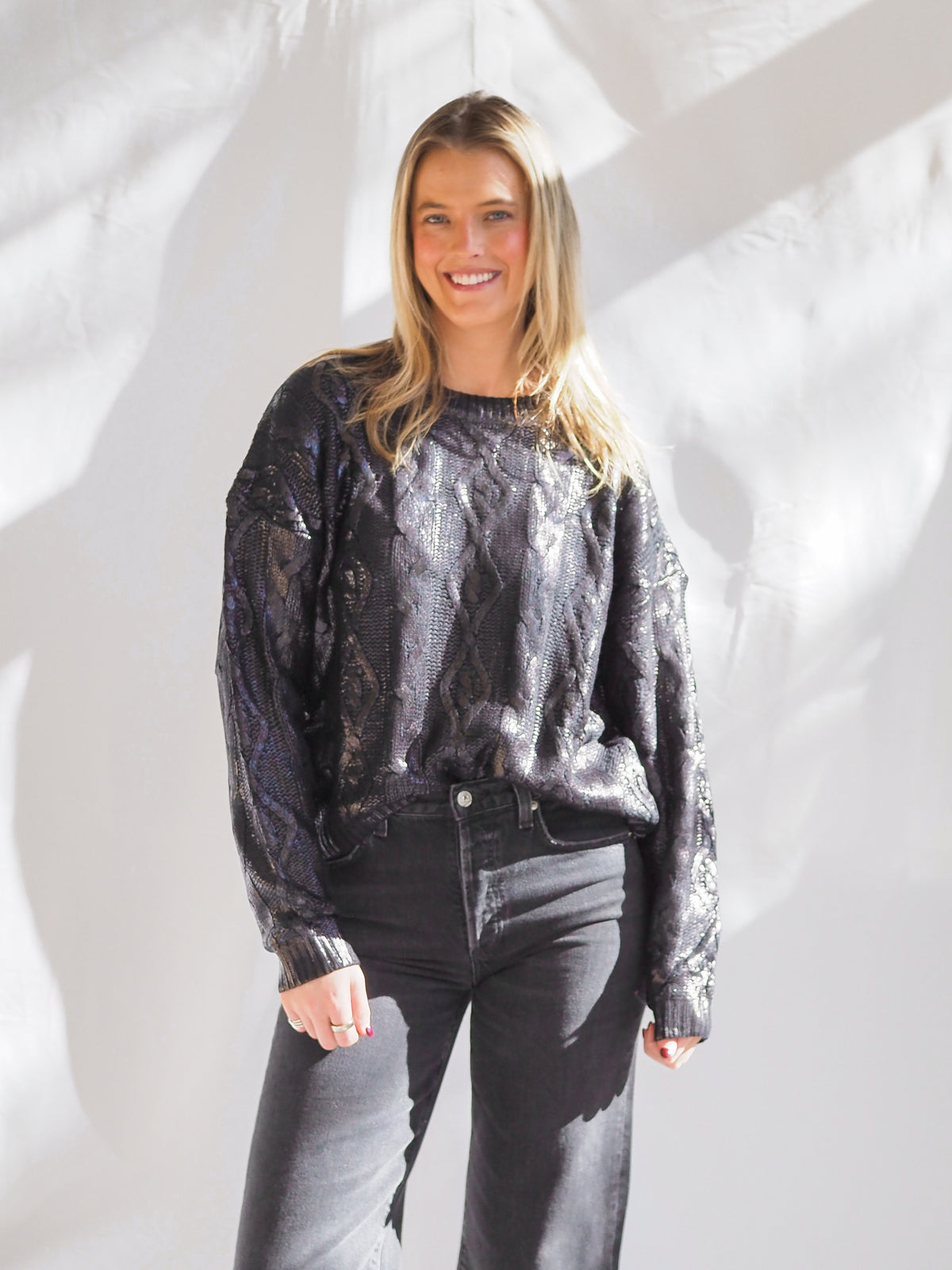 Metallic Black Crewneck Sweater