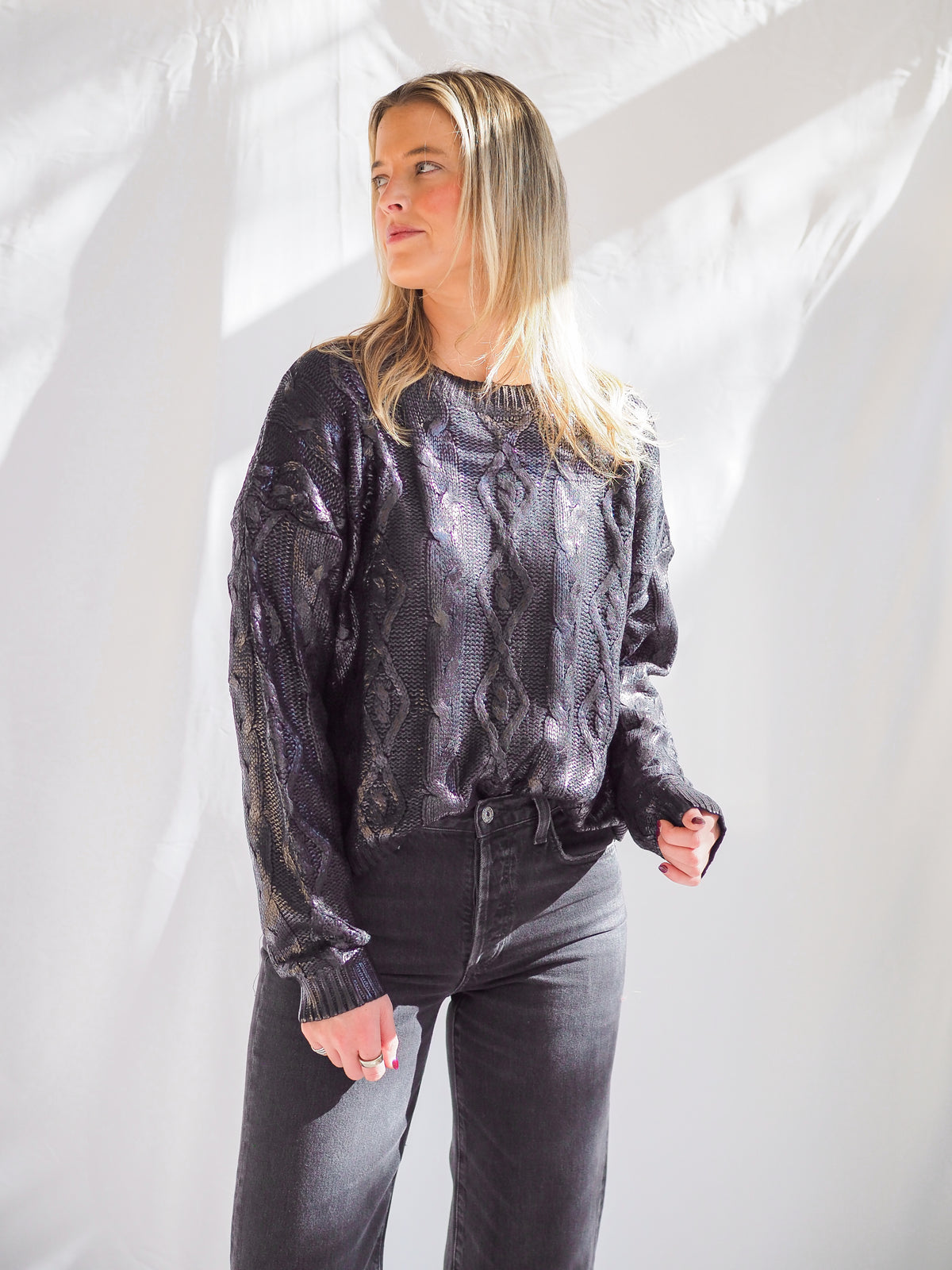 Metallic Black Crewneck Sweater