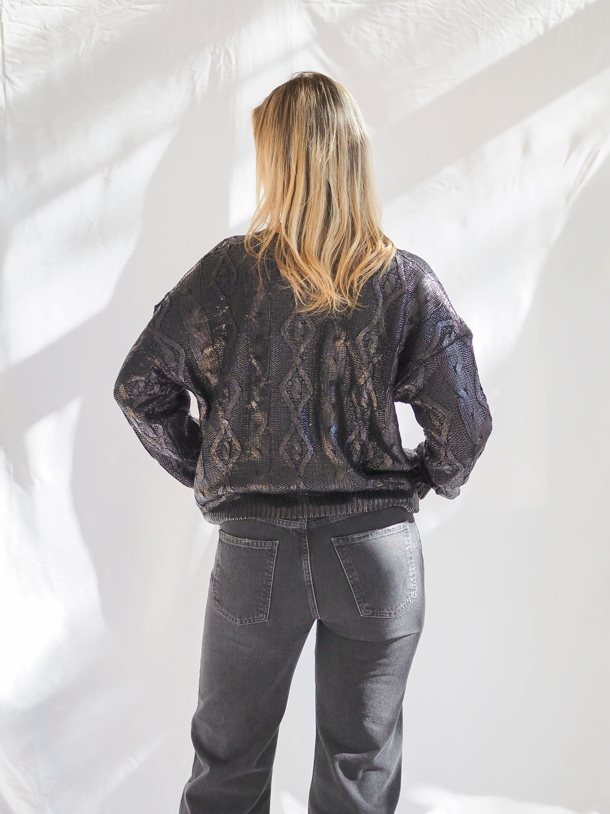 Metallic Black Crewneck Sweater