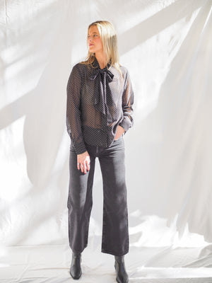 Black Polka Dot Tie Neck Blouse