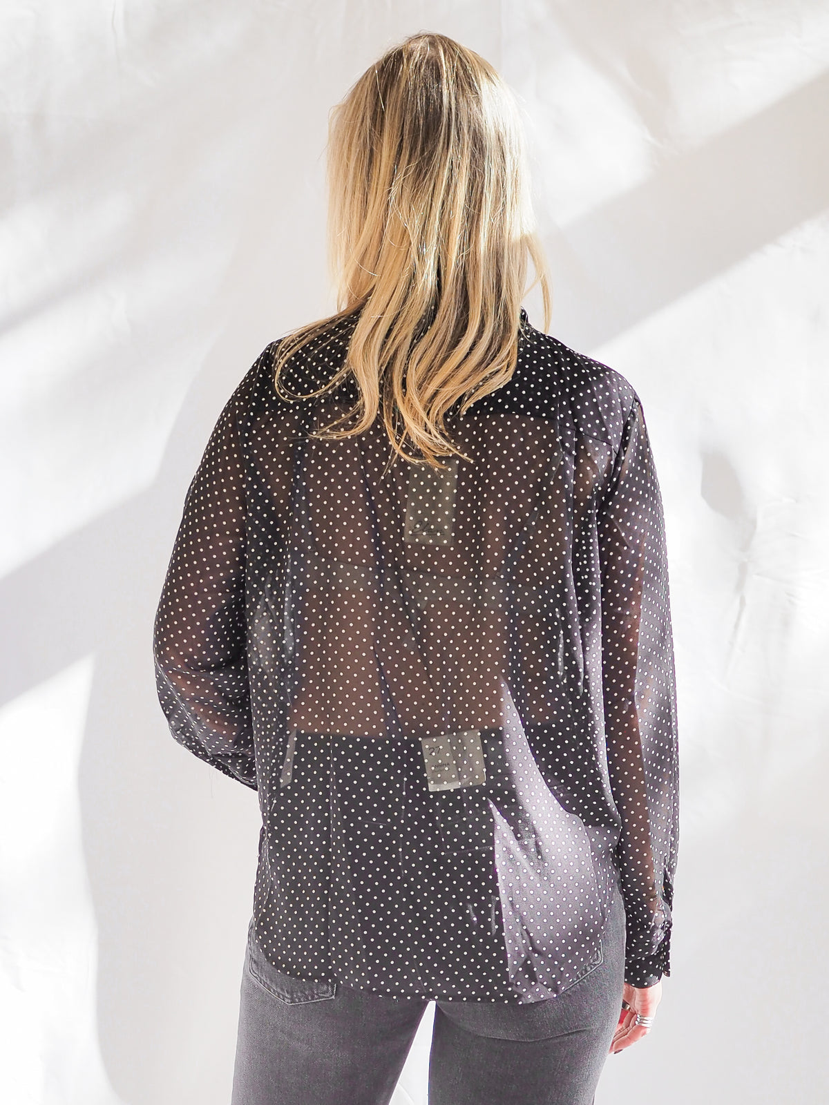 Black Polka Dot Tie Neck Blouse