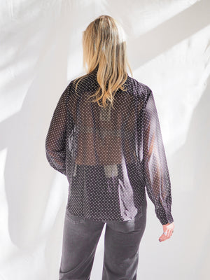 Black Polka Dot Tie Neck Blouse