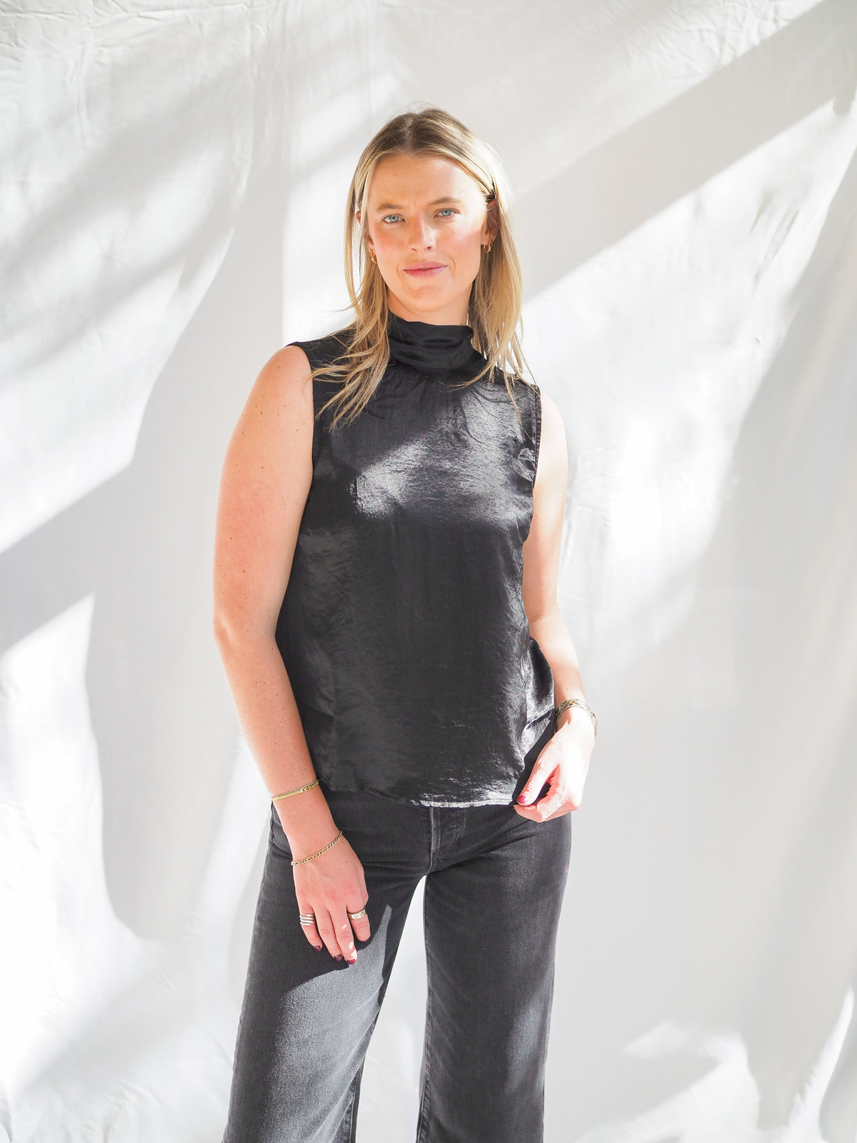 Bella Dahl Scarf Neck Blouse in Black