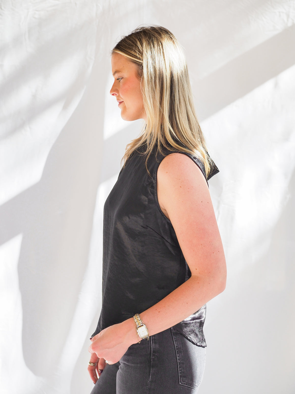 Bella Dahl Scarf Neck Blouse in Black