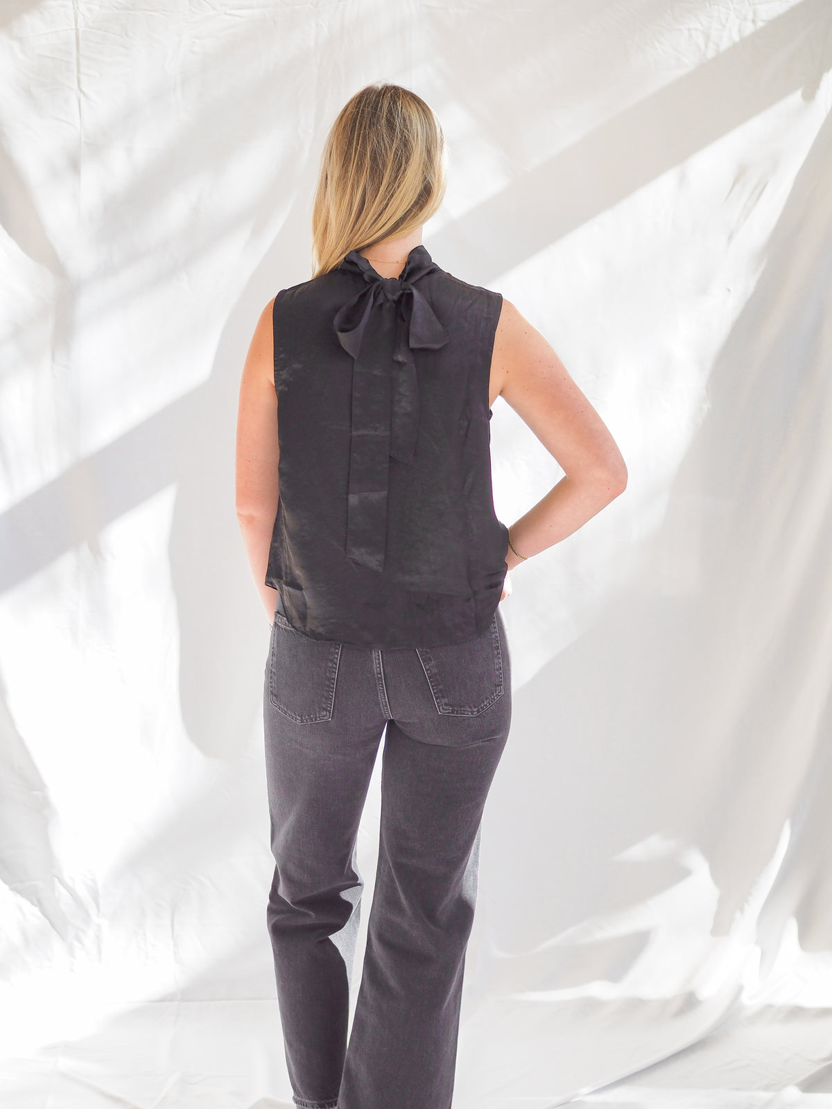 Bella Dahl Scarf Neck Blouse in Black