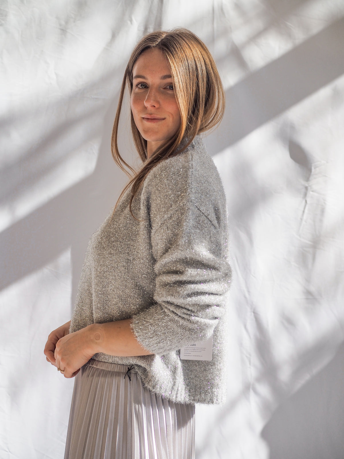 Bella Dahl Slouchy Shimmer Sweater in Silver