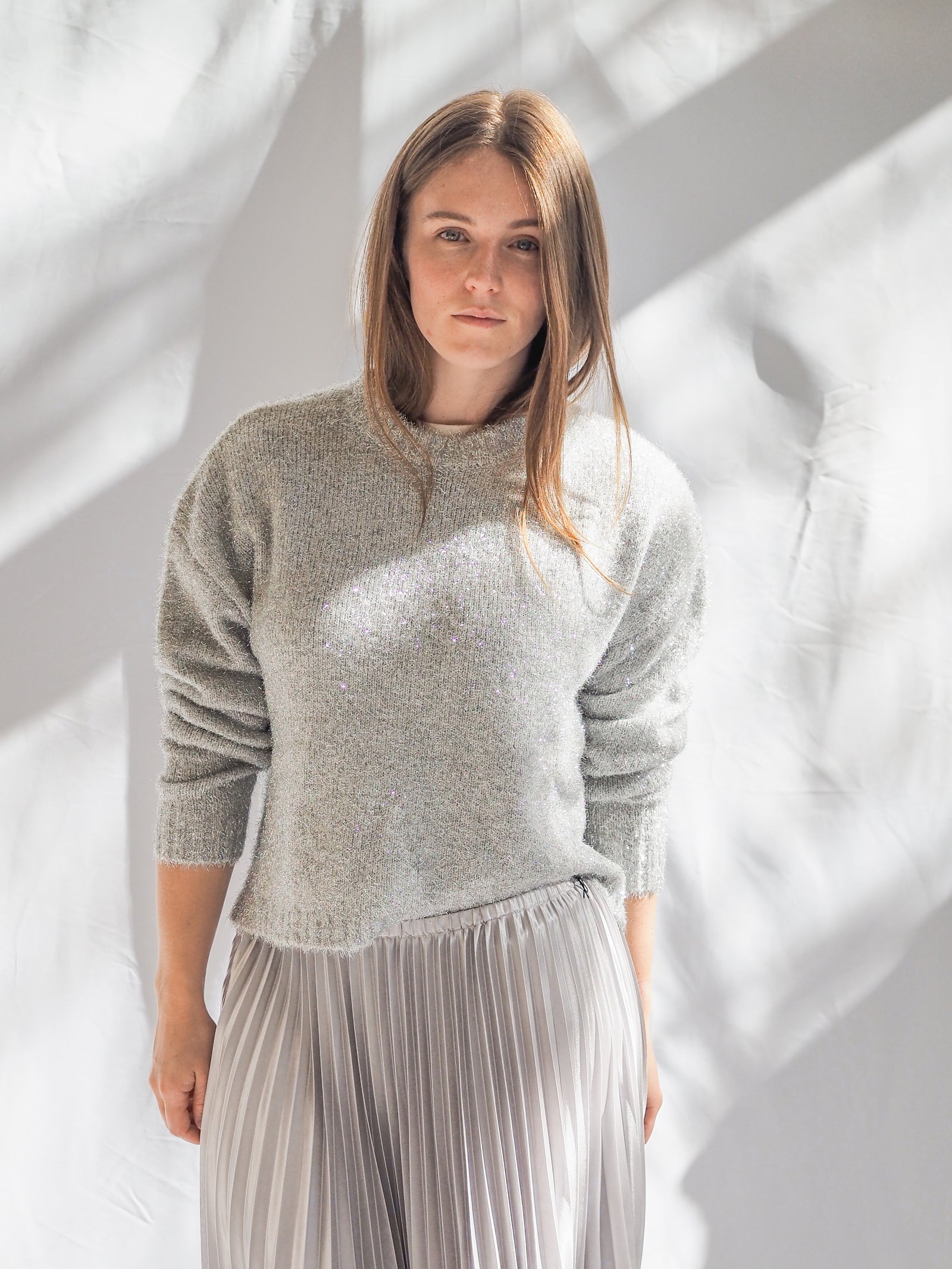 Bella Dahl Slouchy Shimmer Sweater in Silver