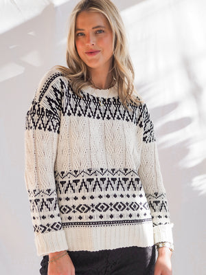 Printed Cable Knit Sweater