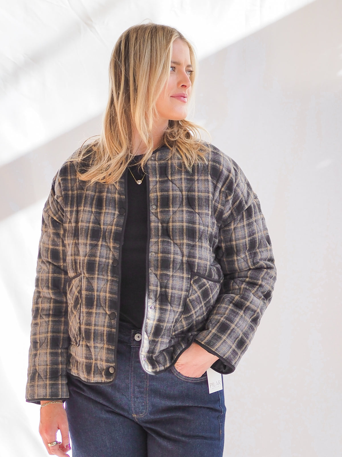 Cropped Plaid Quilt Coat