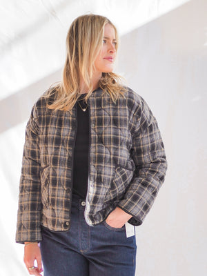 Cropped Plaid Quilt Coat