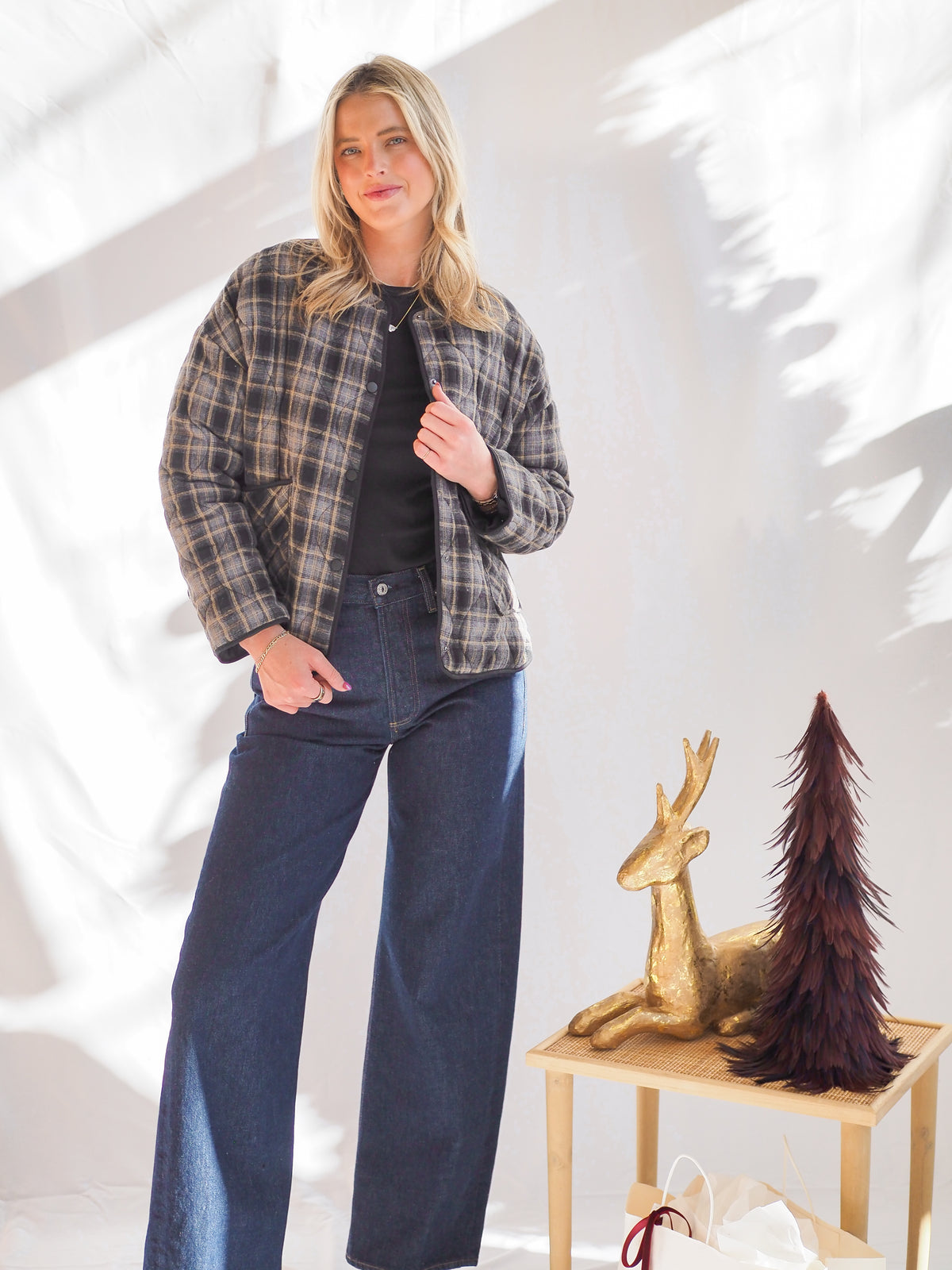 Cropped Plaid Quilt Coat