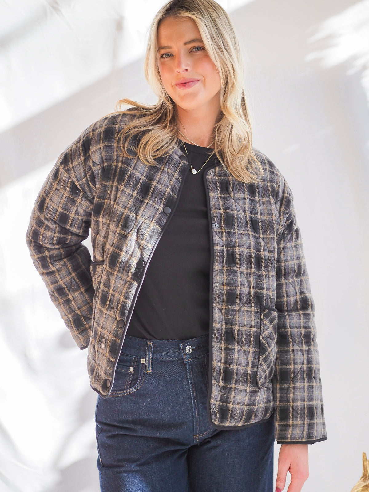Cropped Plaid Quilt Coat