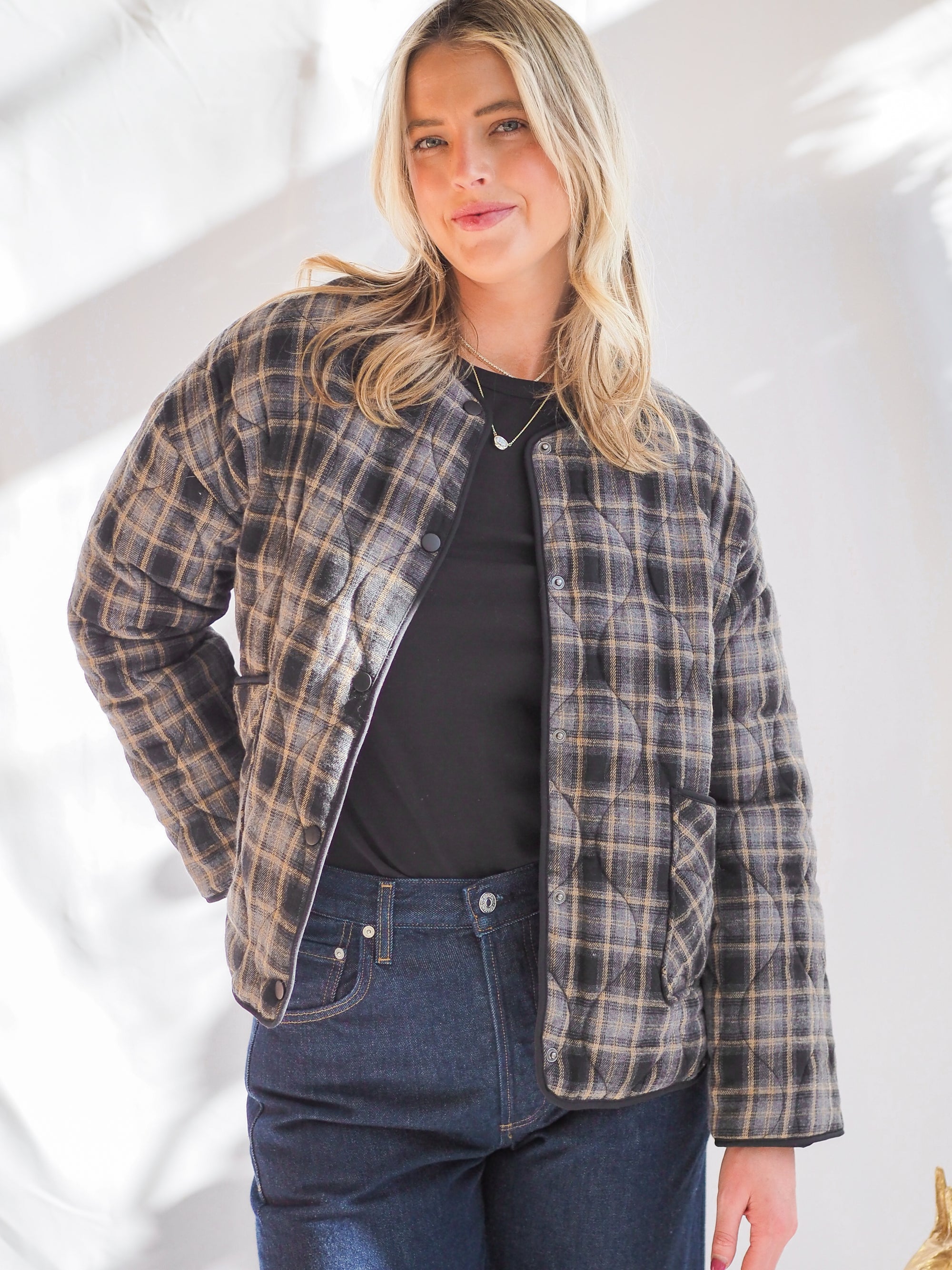 Cropped Plaid Quilt Coat