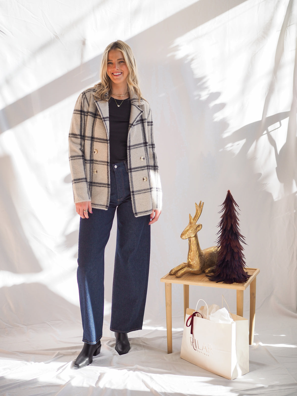 Plaid Double-Breasted Coatigan