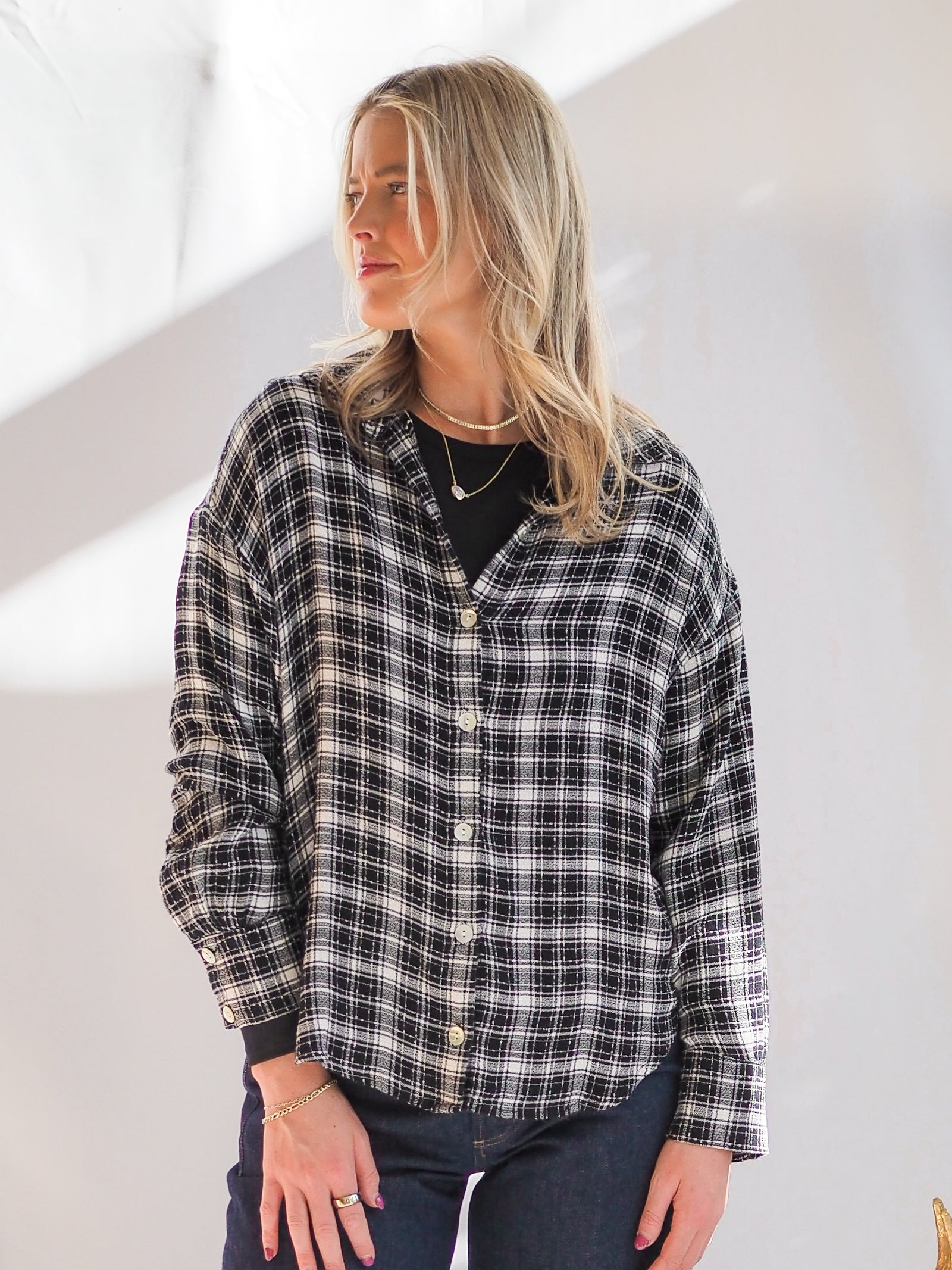 Bella Dahl Boyfriend Button-Down in Black & White Plaid