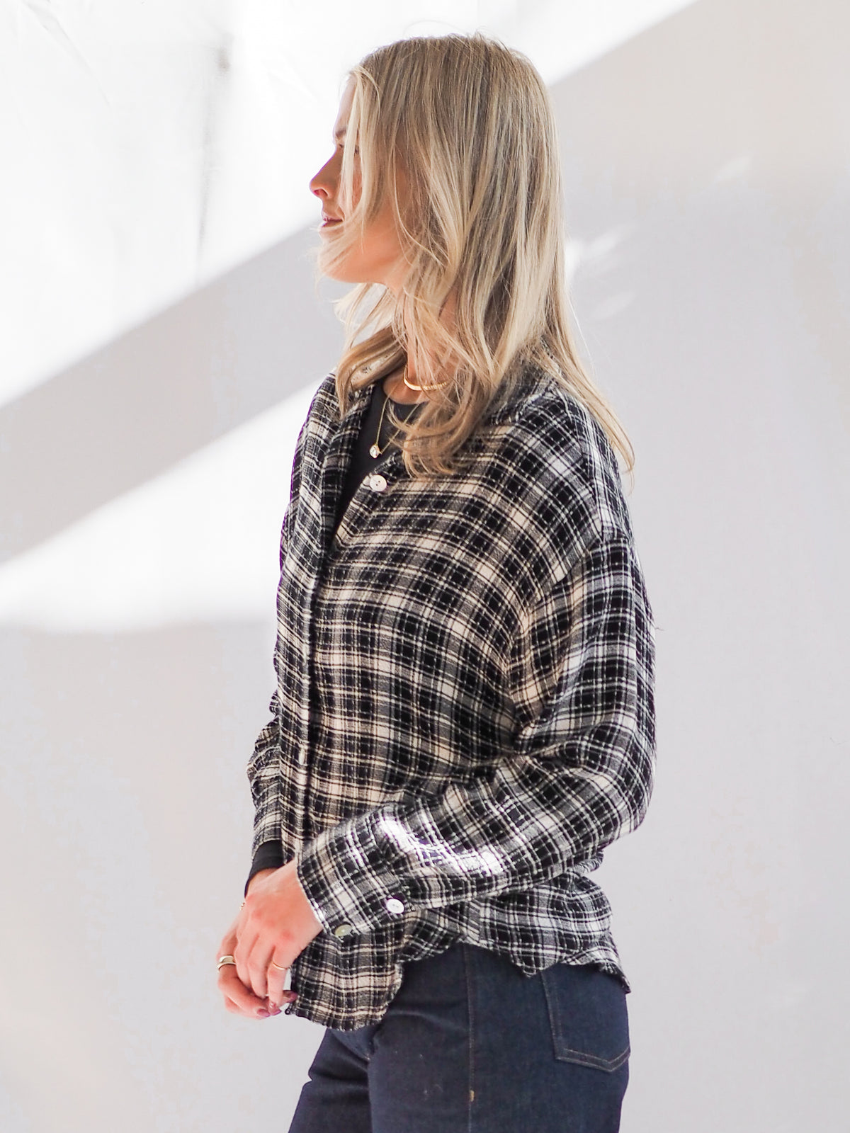 Bella Dahl Boyfriend Button-Down in Black &amp; White Plaid