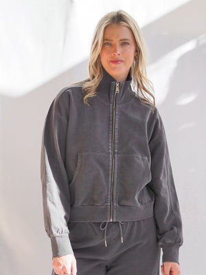 Acid Wash Zipup Sweatshirt Charcoal