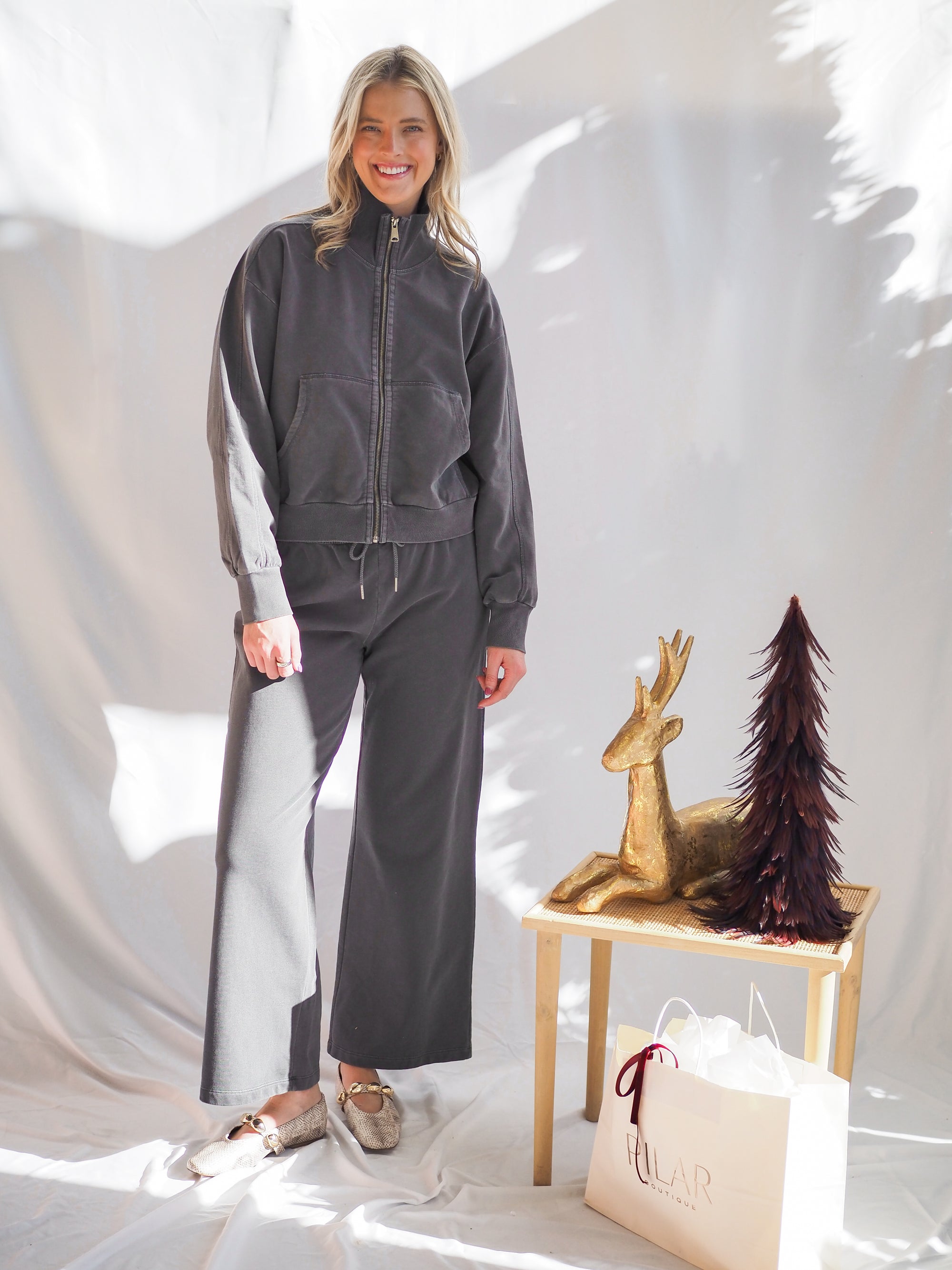 Acid Wash Zipup Sweatshirt Charcoal