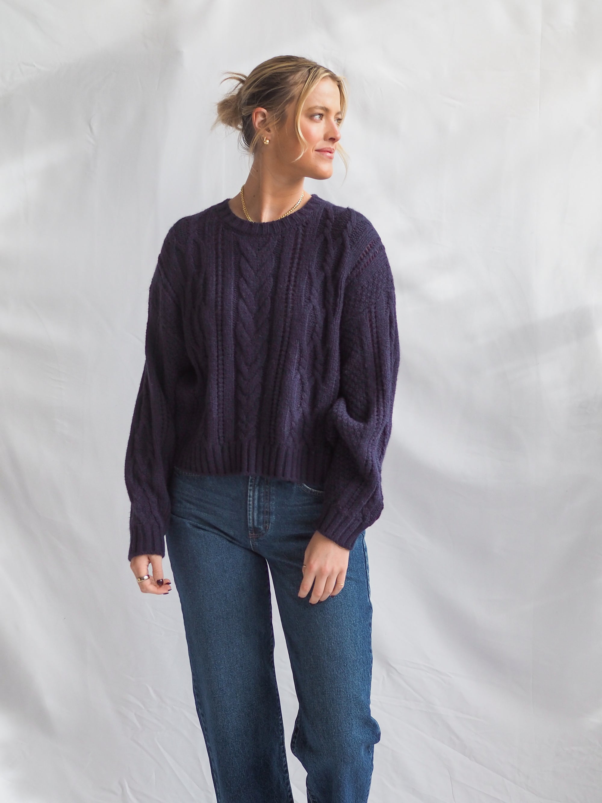 Albert Navy Cable Knit Sweater