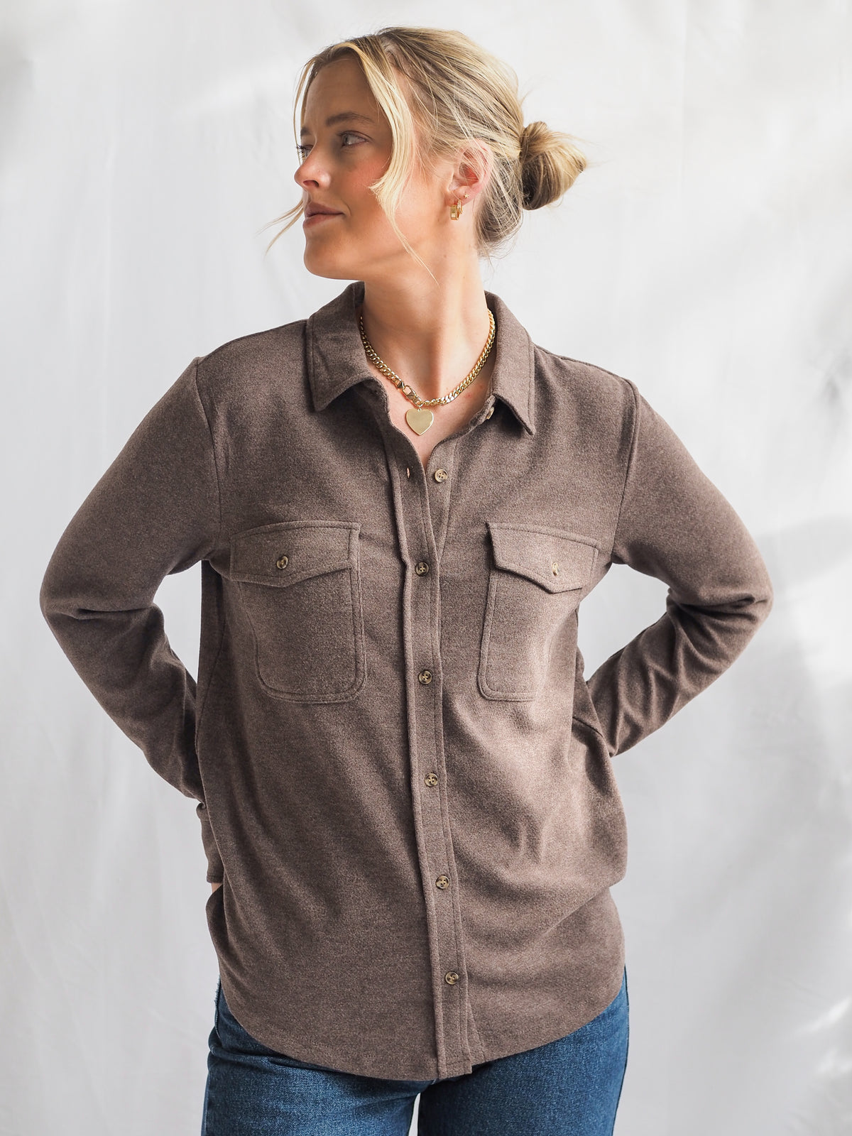 Cassian Button Down Shirt in Brown