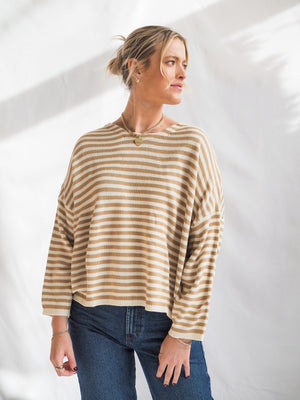 Striped T-Body Sweater in Beige Cream