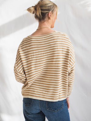 Striped T-Body Sweater in Beige Cream