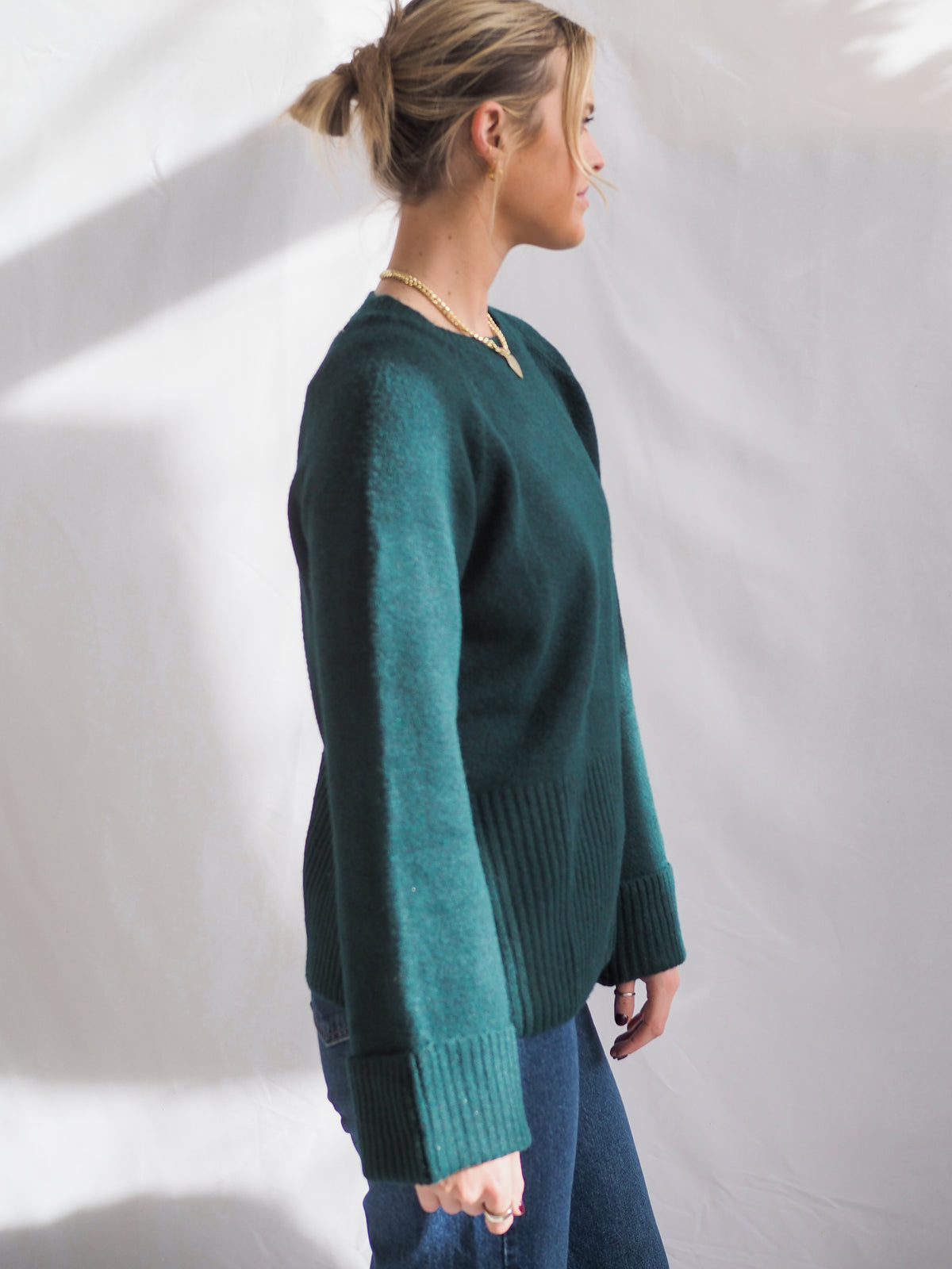 Round Neck Wide Sleeve With Folded Cuff Sweater