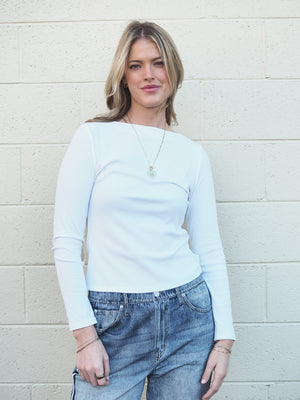 Leone Long Sleeve Fitted Top in Optic White