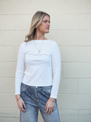 Leone Long Sleeve Fitted Top in Optic White