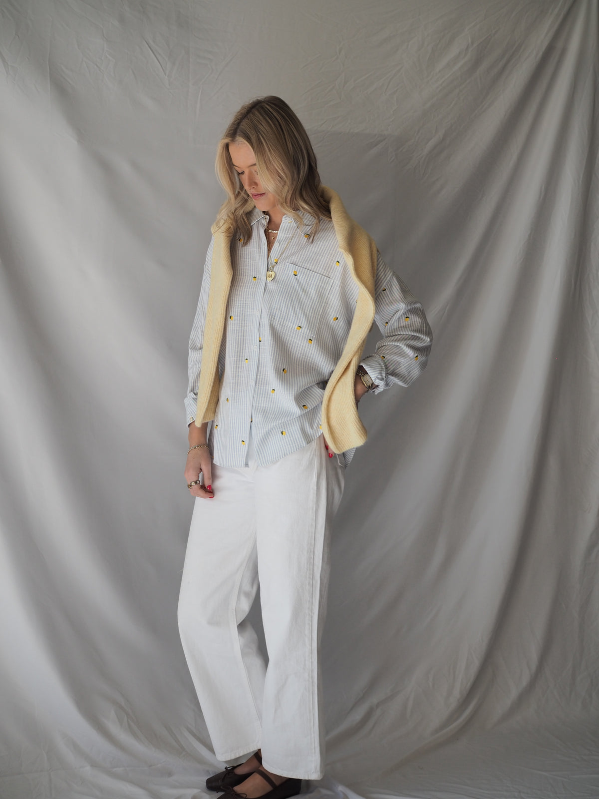 Yesenia Shirt in Blue Stripe Lemon